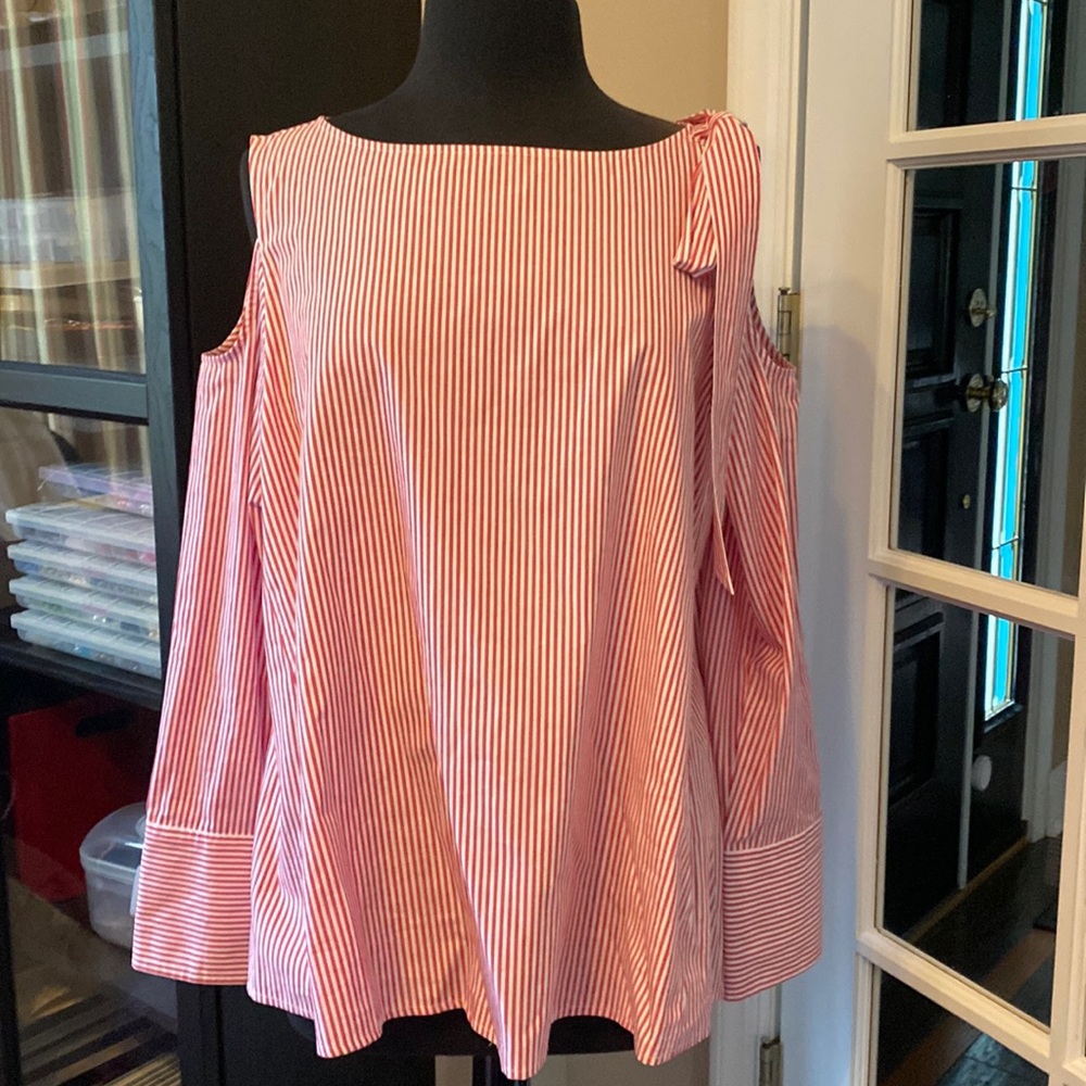 Steffen Schraut blouse, pink pinstripe. Size 42 (size large)